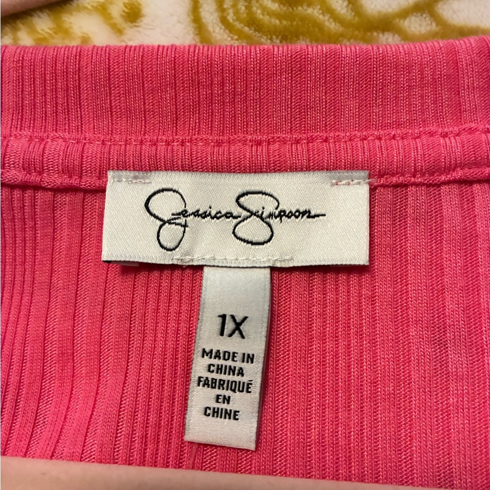 Jessica Simpson Coral V-Neck Rib Knit Short Sleeve Top - Picture 5 of 8